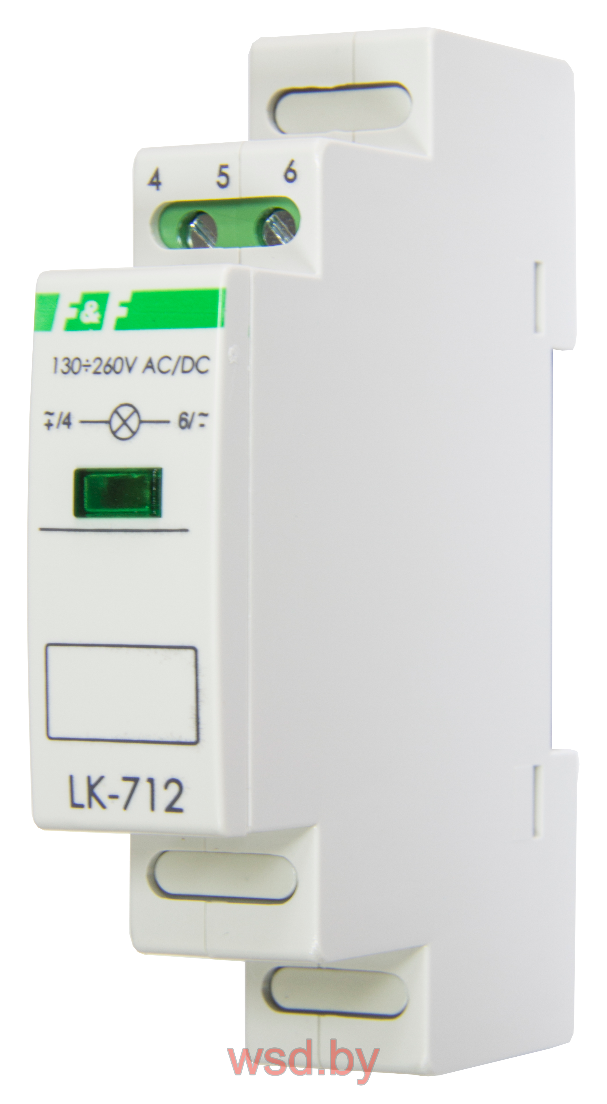 Указатель напряжения LK-712-G-3 сигнализация наличия одной фазы, цвет ЗЕЛЁНЫЙ,  1 модуль, монтаж на DIN-рейке 30-130 В AC/DC IP20